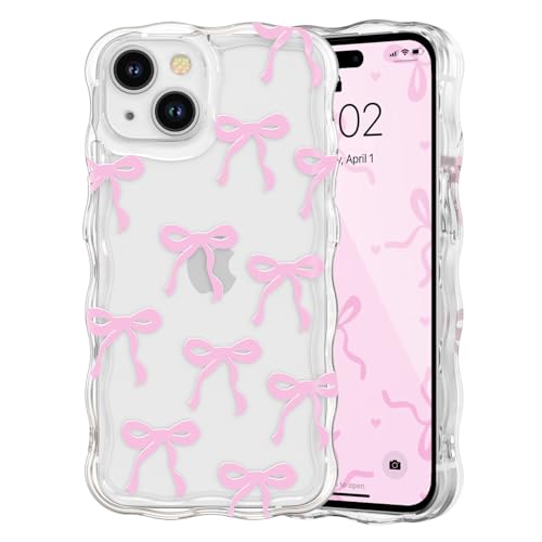 Coque iPhone 15 silicone souple à design vague bouclée et nœud papillon protectrice