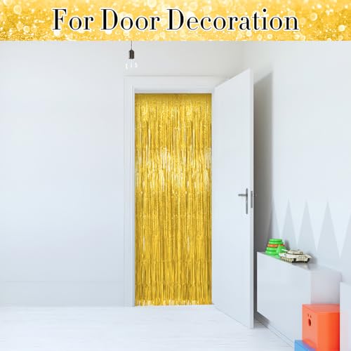 Vaktop 6 Stück Lametta Vorhang Gold, Glitzervorhang Lametta, Glitzer Party Vorhang, Folien Fransen Hintergrund fur Party Deko Geburtstagsdeko Hochzeit Festivals Bühnendekor (1m x 2m)