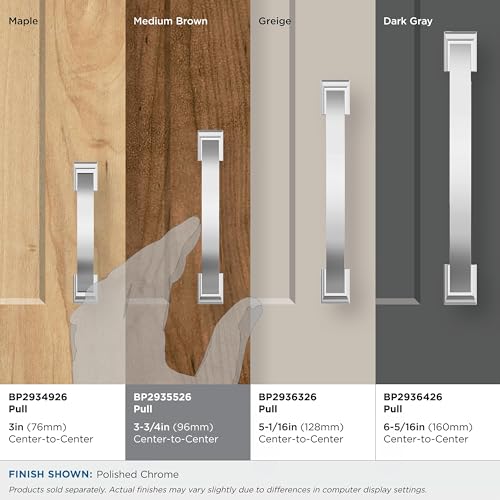 Image of Amerock BP2935526 | Polished Chrome Cabinet Pull | 3-3 /4 inch (96mm) Center-to-Center Cabinet Handle | Candler | Furniture Hardware