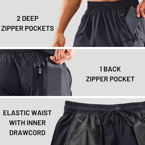 Image of MIER Men's Quick Dry Running Shorts with Zipper Pocket Elastic Waist Athletic Workout Exercise Shorts