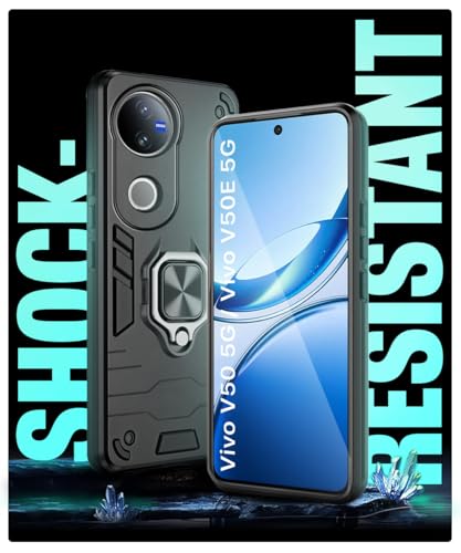 Image of WOW IMAGINE Shock Proof Back Case Mobile Cover for iQOO Z10R 5G | Vivo V50 5G | V50e 5G | V50 5G Elite Edition | Vivo T4R 5G| (Tough Armor | Hybrid PC + TPU | Ring Holder & in-Built Kickstand | Black)