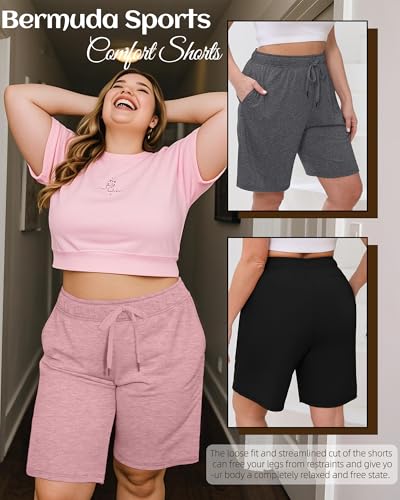 3 Pack Plus Size Bermuda Shorts for Women Comfy Loose Casual Drawstring Sweat Pants with Pockets XL-5XL3