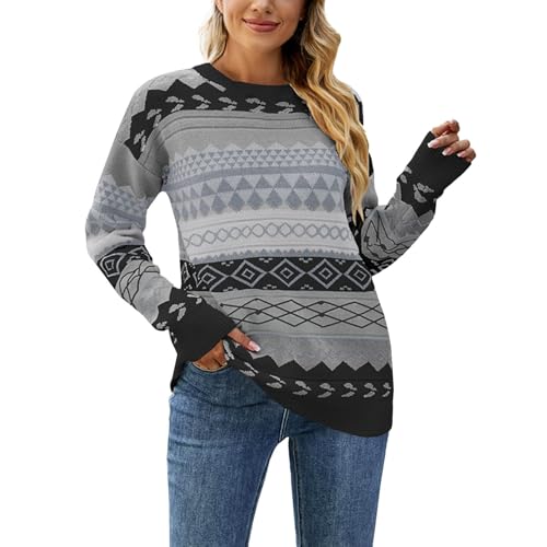 Jersey de punto para mujer, de invierno, elegante, cuello redondo, con mangas abullonadas, manga larga, jersey de punto para mujer, de algodón, de gran tamaño, para mujer, de algodón, para negocios,