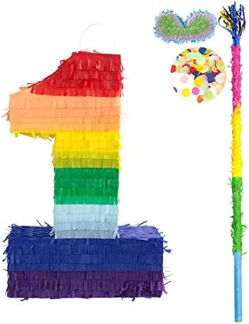 kaimei Number Pinata Small Pinata for Birthday Anniversary Celebration Decoration Theme Party Cinco de Mayo Fiesta Supplies with Stick Multicolor Colorful Pinata