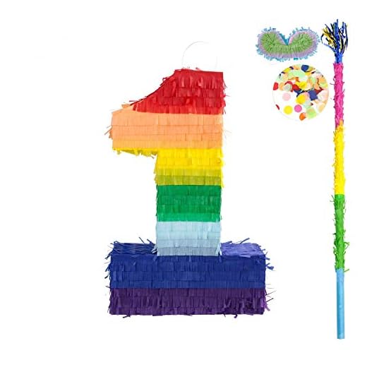 kaimei Number Pinata Small Pinata for Birthday Anniversary Celebration Decoration Theme Party Cinco de Mayo Fiesta Supplies with Stick Multicolor Colorful Pinata
