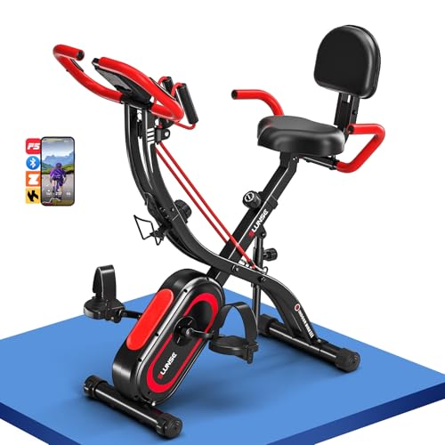 Exercise Bike, SLUNSE 5-in-1 Stationary Bike For Home Workout, Foldable Exercise Bike With 16 Levels Adjustable Magnetic Resistance,10DB Super-Silent Indoor Cycling Bike with 350lbs Weight Capacity