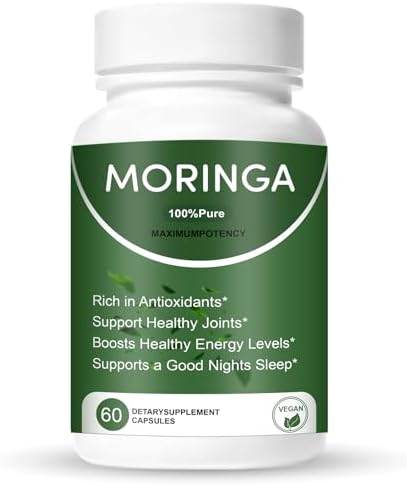 Moringa Capsules,1200mg Pure Moringa Powder Organic Capsules,Green Superfood Supplement，Energy, Skin, Immune Support,60count