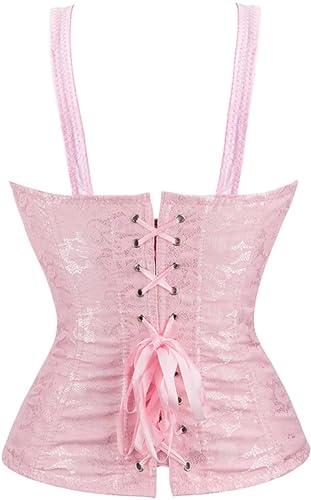 Image of Women's Lace up Gothic Jacquard Shoulder Straps Tank Overbust Shaper Corset Bustiers Top