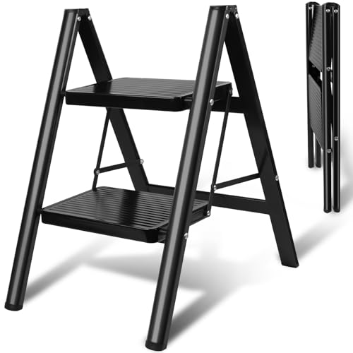 2 Step Ladder Uoisihur Folding Step Stool with Wide Pedals 330lbs