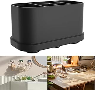 Rilime Toothbrush Holder with Anti-Slip,silicone Detachable Easy Cleaning Multi-Functional Storage,5 Slots Electric Toothbrush and Toothpaste Organizer Caddy for Bathroom (Black)
