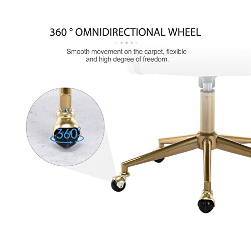 Nrizc Velvet Office Desk Chair, Upholstered Home Office Desk Chairs With Adjustable Swivel Wheels, Ergonomic Office Chair For Living Room, Bedroom, Office, Vanity Study (Beige) #TOP4