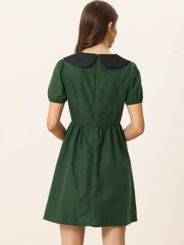 Image of Allegra K Women's Contrast Peter Pan Collar Puff Short Sleeve A-line Dress