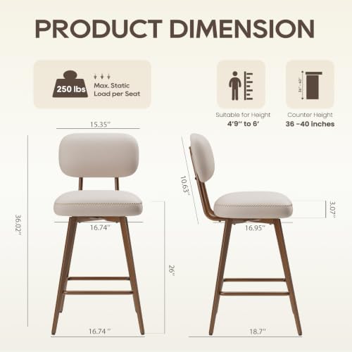 Image of MALOL 26 inch PU Leather Swivel Bar Stools Set of 3, Beige