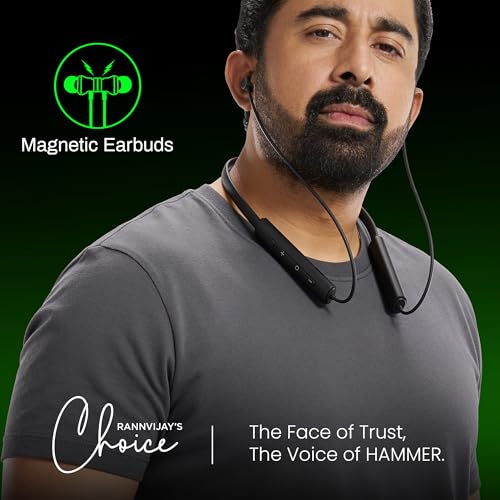 Image of HAMMER Splendor 2 Wireless Neckband Bluetooth v6.0 with 50H Playtime, ENC, 10mm Drivers, Type-C Fast Charging, 55ms Low Latency, Lightweight Earphones (Black)
