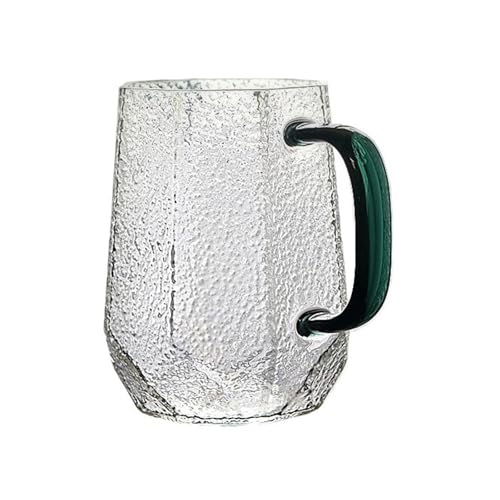 Tazas de vidrio martillado de 420 ml con asa verde para tazas de café y desayuno diario 2