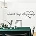 LZYMSZ Adesivo da Parete Rimovibile Citazione mai Smettere di Sognare Fai da Te Arte murale Decalcomania per la Decorazione della casa Soggiorno