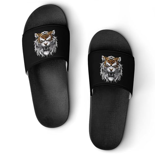 Angry Tiger Head Non Slip Slides Sandals for Women Men Quick Drying Shower Shoes for Bathroom Pool Beach