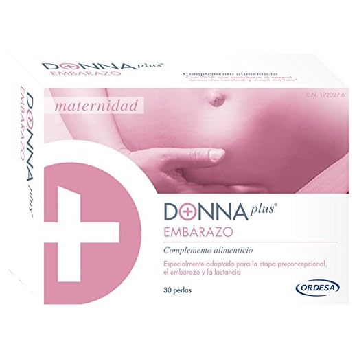 DonnaPlus Embarazo 30 perlas, Complemento alimenticio para el embarazo con DHA, hierro aminoquelado, yodo, vitaminas y minerales, alto contenido de ácido fólico y sal de glucosamina. 1 perla al día.