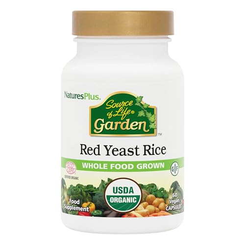 NaturesPlus Source of Life Garden Red Yeast Rice Capsules - Organic Red Yeast Rice Supplement with Monacolins - One A Day Vegan Gluten Free - 60 Capsules