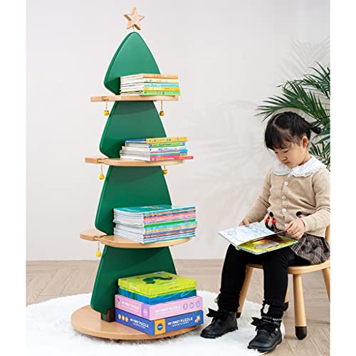 360° Rotating Bookshelf With Wheel, 4 Tier Stackable Floor Standing Bookcase For Kids&Adults, Solid Wood Book Organizer (Color : A, Size : 55 * 55 * 123Cm) #TOP1