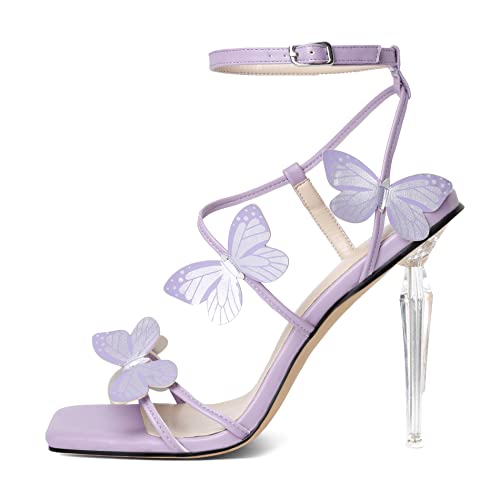 Zamikoo Open Toe Ankle Strap High Heels for Women, Square Toe Butterfly Heeled Sandals, Strappy Clear Stiletto Butterfly Heels 4 Incheses2
