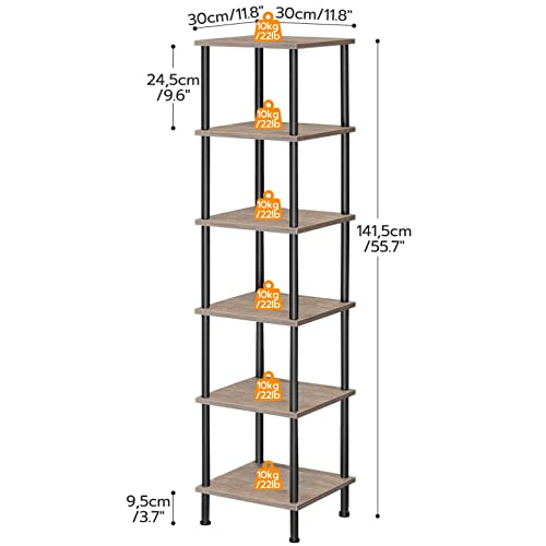 HOOBRO 6-Tier Corner Shelf, Corner Square Rack Display Shelf, Tall Storage Rack Plant Stand, Bookcase for Small Spaces, Living Room, Home Office, Kitchen, Greige and Black BG55CJ01 - Image 4