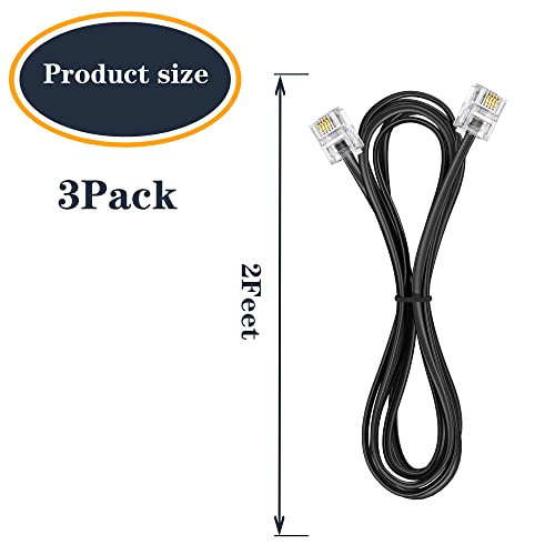 Ubramac 3Pack Phone Cord Phone Telephone Extension Cord 2Ft Cable Line With Standard Rj11 6P4C Plugs For Landline Phone And Fax,(Black, 2Feet) #TOP1