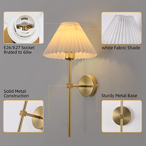 Keluoly Wall Sconces Sets Of 2 White Fabric Lampshade Gold Wall Lamp Column Bracket Wall Lighting Bathroom Dresser Hardwired Lamp Applicable To Living Room Bedroom Dining Room #TOP3