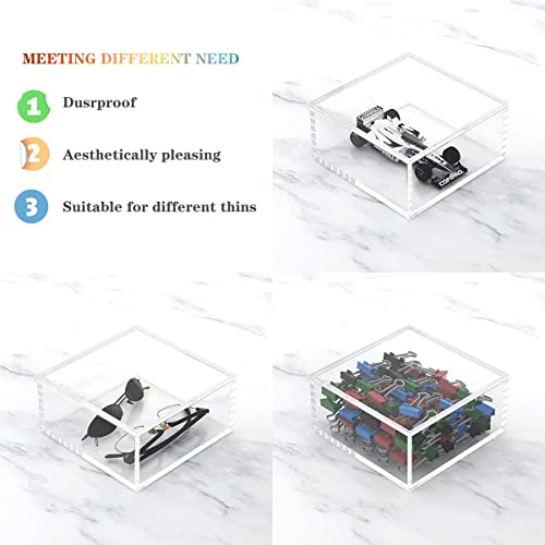 Aitee Decorative Acrylic Box With Lid, Clear Cube Display Case, Multi-Purpose Box Square Container For Holding Staples, Highlighters, Adhesive Tape, Paper Clips, Stamps, Display In Office Or Home (X-Large) #TOP5