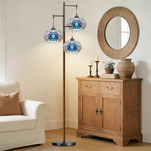 Image of ILLMTW Turkish Floor Lamp for Living Room,Bedroom,Moroccan Tiffany Standing Lamp Mosaic Stained Glass Lamps Mid Century Tall Lamps Unique Tree Black Vintage Retro Floor Light Boho Style Decor