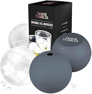 ICE Ball Makers by Twist & Tumbler. Large Japanese Ice Spheres Perfect for Whiskey, Gin, Negroni. Set of 2, Dark Grey, BPA Free Food Grade Silicone, Stylish Gift Box