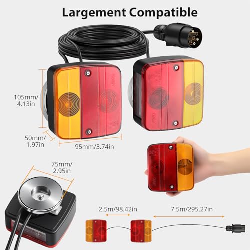Câble de feux remorque 12V avec 2 ampoules de feu arrière et kit magnétique pour plaque de signalisation - 6