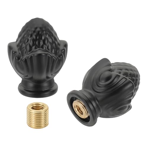 Image of PATIKIL 36 x 28mm Lamp Finials Caps Knob, 2 Set Solid Lamp Shade Top Decoration Screw Cap Nuts with Brass Reducing Adapter for Table Lamps Floor Lamps, Black