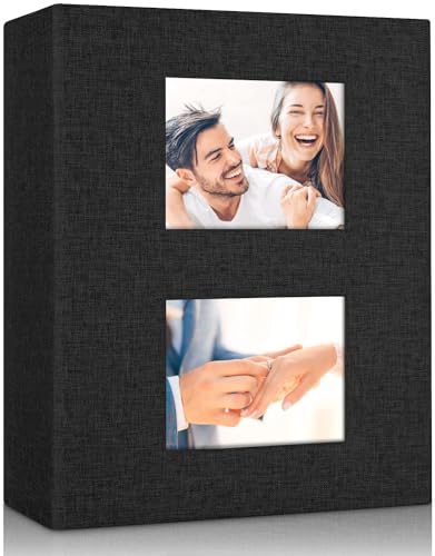 TNTAIAHL Linen Photo Album 6x4 Small Photo Album holds 200 Pockets Picture Album Slip in for 4x6 3.5x5.5 Photos 4x6 Photo Book Ideal for Valentine Wedding Christmas Birthday (Black)