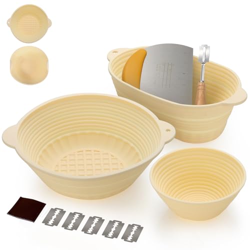 Image of Sourdough Starter Kit Gift Set,Round 10 inch & Oval 10 inch & Round 5 inch,Silicone Proofing Basket, Banneton Bread Proofing Basket, Sourdough Baking Kit, Ideal Gift for Bakers, Wife, Mom