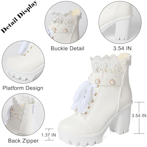 Image of MEOTINA Women Platform Boots Black Chunky Heel Ankle Booties Lace Buckle Combat Boots with Zipper High Heel Goth Shoes