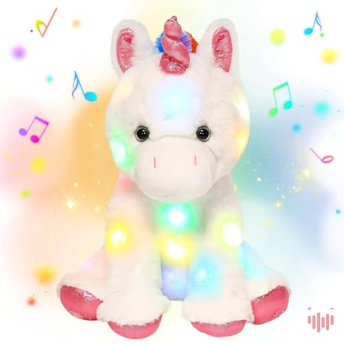 Peluche musicale LED Hopearl licorne lumineuse 33 cm pour calmer les pleurs des bébés