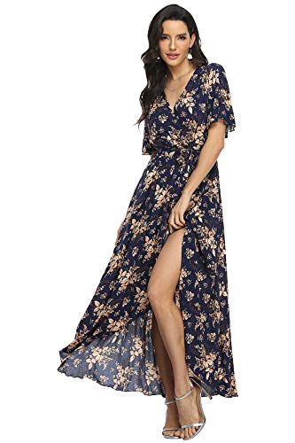Image of VintageClothing Women's Wrap V Neck Floral Summer Dresses High Low Maxi Casual
