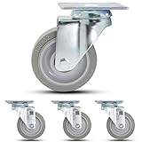 Dr.Luck 4inch Gray TPR Swivel Casters Set of 4,Elastic Thermoplastic Rubber Wheels,Medium Duty Total Capacity 860 Lbs,Double Ball Bearing,Steel Bracket,Used for Trolley,Furniture,or DIY Project