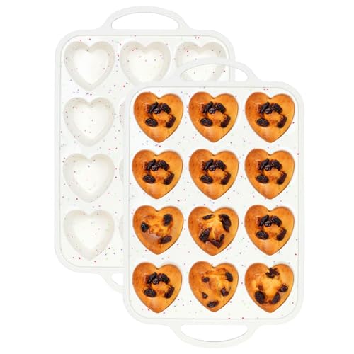 Recopilación de Moldes con formas al mejor precio. 49 TOWEBOORY - Juego de 2 moldes de silicona para magdalenas, en forma de corazón con marco reforzado de metal, mini moldes antiadherentes para magdalenas, 12 tazas, sin BPA para...