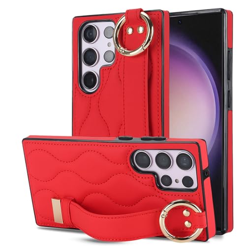Coque Samsung S26 Ultra anti chute avec bracelet cuir rouge