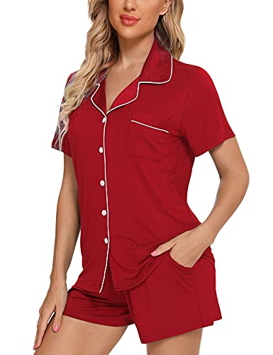 Image of Anjue Womens Pajamas Set Short Sleeve Button Down Soft Pj Sets S-XXL | V neck,Pyjamas,Modal,Wedding,Pijamas de mujer,Bridal party,Viscose,Knit,Cute,Lounge,Lightweight,Nursing,Holidays