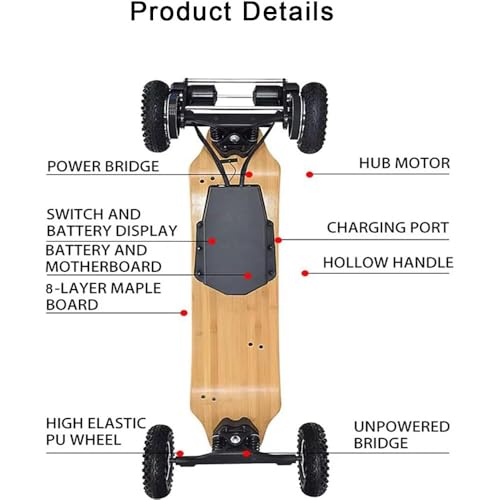 Skateboard électrique avec télécommande, longboard tout-terrain, double moteur de 1650 W, 43,5 km/h, portée de 40 km, batterie de 10 000 mAh, capacité de poids de 120 kg, professionnel pour adultes