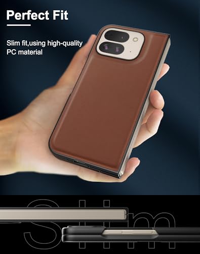 Coque Pixel 9 Pro Fold en cuir véritable marron avec protection écran - 4