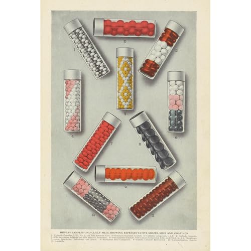 ArtDirect Display samples only, Lilly Pills (1919) Unframed Art Print Giclee Poster by Eli Lilly & Company - Ready for Framing with Customization Sizes 7x10, 9x14, 14x20, 24x35, 33x48 and 41x60 inches