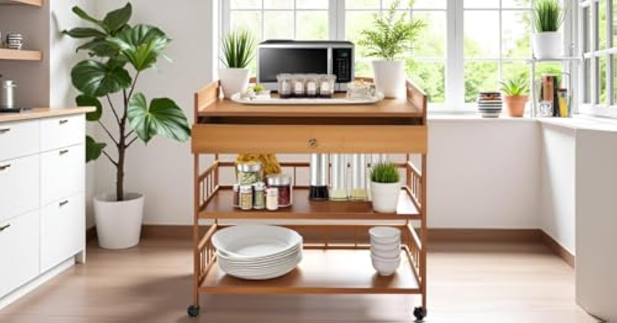 3 Tier Rolling Cart with Drawer & Wheels - 27.5¡Á11.8¡Á32.3 Kitchen Storage Organizer Cart, Mobile Utility Cart with Lockable Wheels for Bathroom, Living Room, Office-lCfgrTrn