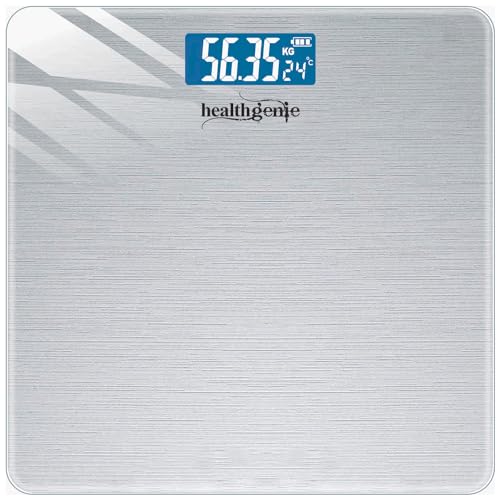 Image of Healthgenie Weight Machine for Body Weight With 3 Yrs Warranty & Thick Tempered Glass LCD Display Digital Weighing Machine (Brushed Metallic) HD-221