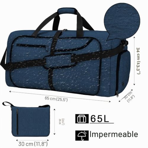 Miniatura 3 de Newhey Bolsa De Viaje 65l Plegable Ligera Bolsa Deporte Hombre Impermeable Bolsa Fin De Semana Con Compartimento Zapatos Para Mujeres Azul