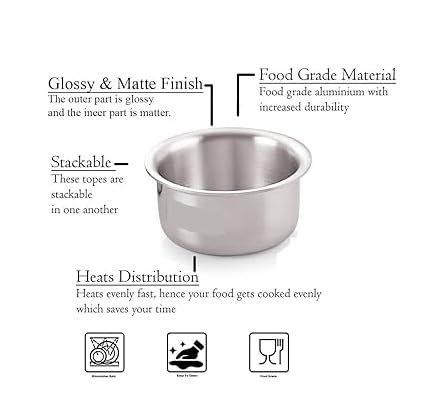 TANISHI KITCHEN'S Aluminium Patila/Bhagona/Tapeli with Lid (Silver, 2 Liter Matte Polished) (2 Litre - 2 Piece) 4