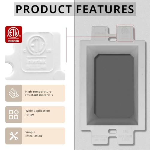 1-Gang BE1 Non-Metallic Electrical Power Outlet Box Extender(ETL Listed),Electrical Box Extender for Power Switch Receptacles Accessories,Fire Rated for 2 Hours,6-Pack